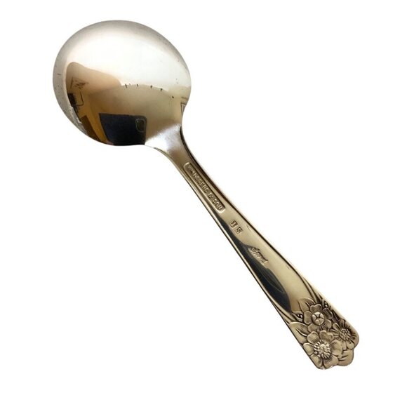 Vintage Rogers International Silver April Baby Spoon Silverplate Floral 1950s - Picture 3 of 4